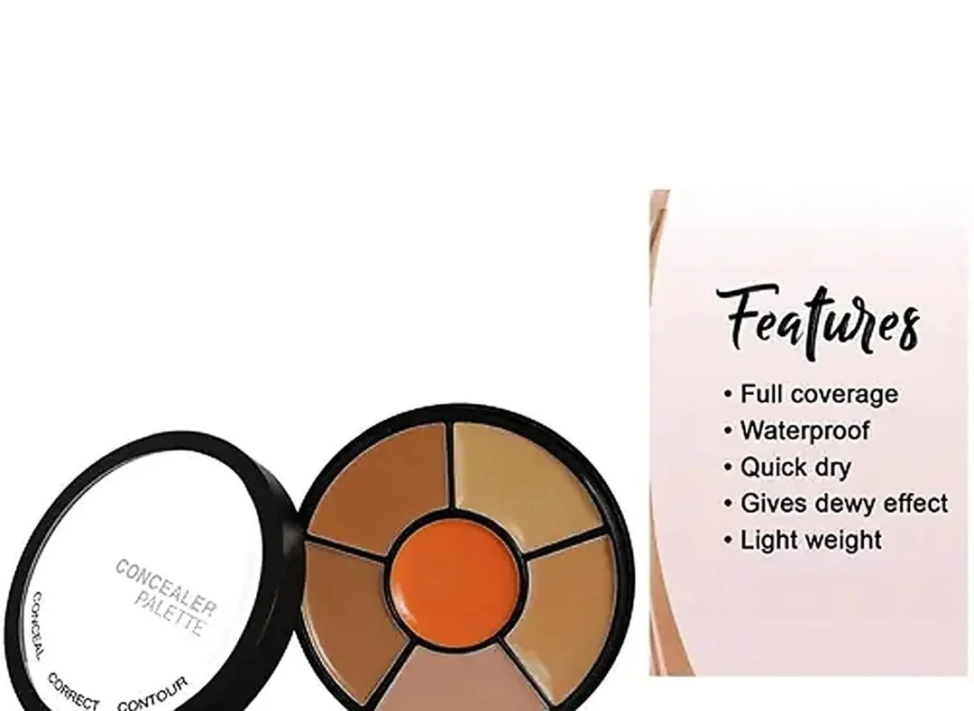 Professional 6 Colour Face Contour Concealer Palette Kit with Makeup Brush & Beauty Blender Sponges for Highlighting Contouring Correcting Face Makeup Professional Cosmetic Kit India image 2