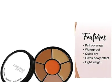 Professional 6 Colour Face Contour Concealer Palette Kit with Makeup Brush & Beauty Blender Sponges for Highlighting Contouring Correcting Face Makeup Professional Cosmetic Kit India thumbnail 1