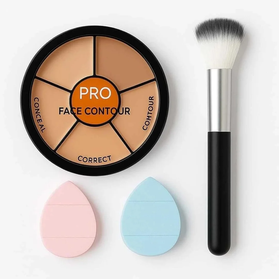 Professional 6 Colour Face Contour Concealer Palette Kit with Makeup Brush & Beauty Blender Sponges for Highlighting Contouring Correcting Face Makeup Professional Cosmetic Kit India image 1