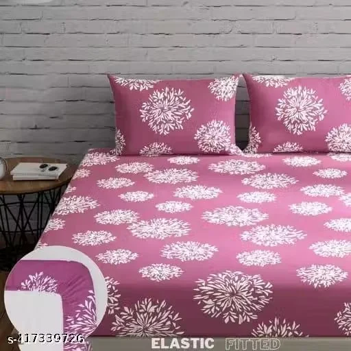 Elastic Fitted Glace Cotton King Size Double Bedsheet with 2 Pillow Covers 72x78 Inches Printed Soft Breathable Wrinkle Free Bed Sheet for Mattress with All Round Elastic Bedding Set India image 2