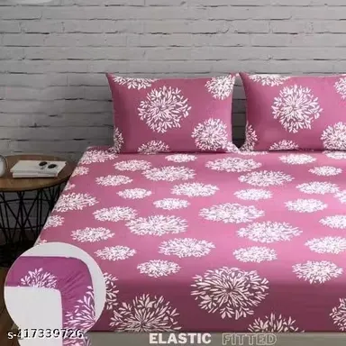 Elastic Fitted Glace Cotton King Size Double Bedsheet with 2 Pillow Covers 72x78 Inches Printed Soft Breathable Wrinkle Free Bed Sheet for Mattress with All Round Elastic Bedding Set India thumbnail 1