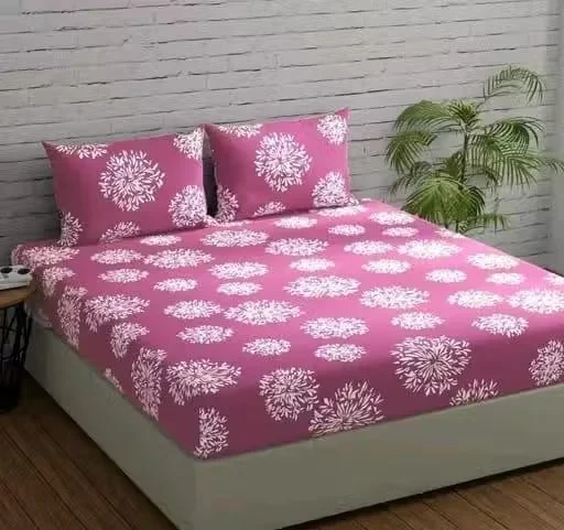Elastic Fitted Glace Cotton King Size Double Bedsheet with 2 Pillow Covers 72x78 Inches Printed Soft Breathable Wrinkle Free Bed Sheet for Mattress with All Round Elastic Bedding Set India image 1