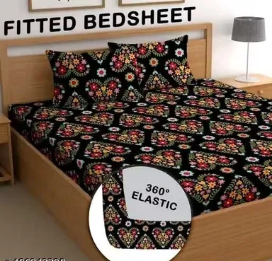 Aarvi Elastic Fitted Bedsheet Double King Size 78x72 Inches Cotton Glace 220 TC Floral Printed Bed Sheet with 2 Pillow Covers Soft Breathable Anti Slip Mattress Cover India thumbnail 1