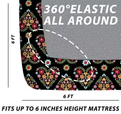 Aarvi Elastic Fitted Bedsheet Double King Size 78x72 Inches Cotton Glace 220 TC Floral Printed Bed Sheet with 2 Pillow Covers Soft Breathable Anti Slip Mattress Cover India image 4