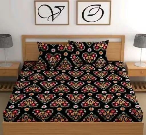 Aarvi Elastic Fitted Bedsheet Double King Size 78x72 Inches Cotton Glace 220 TC Floral Printed Bed Sheet with 2 Pillow Covers Soft Breathable Anti Slip Mattress Cover India image 1