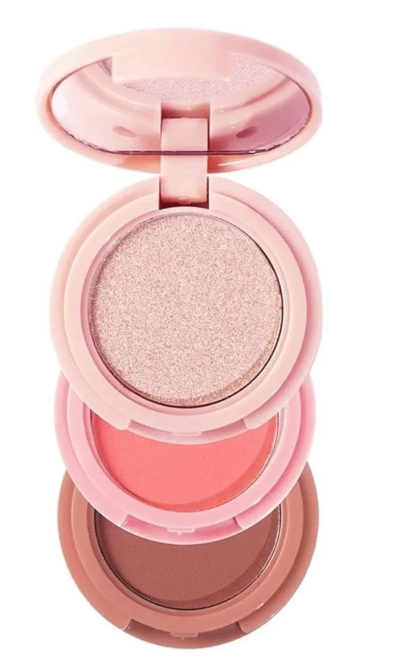 3-in-1 Peach Tone Glitter Eyeshadow Blush Highlighter Makeup Palette with Shimmer Gold Pink Sparkle Compact Pressed Powder Face Makeup Kit for Women Party Bridal Look India image 3