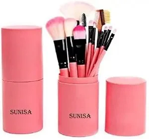 Sunisa Professional Makeup Brush Set with Travel Holder Case Pink Cosmetic Brush Kit for Foundation Powder Blush Eyeshadow Concealer Eyebrow Lip Makeup Tools image 1