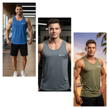 Whey Fit Men's Slim Fit Workout Stringer | High-Performance Polyester Sportswear PACK OF 3 thumbnail 0