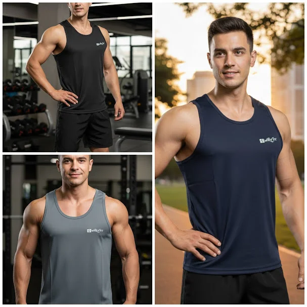 Whey Fit Men's Slim Fit Workout Stringer | High-Performance Polyester Sportswear PACK OF 3 image 1