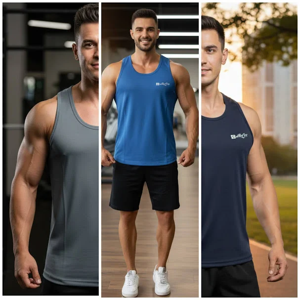 Whey Fit Men's Slim Fit Workout Stringer | High-Performance Polyester Sportswear PACK OF 3 image 1