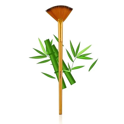 SUNISA Professional Fan Makeup Brush Wide Fan Shape Cosmetic Brush for Highlighter Blush Contour Powder Soft Synthetic Bristles Wooden Handle Beauty Tool image 2