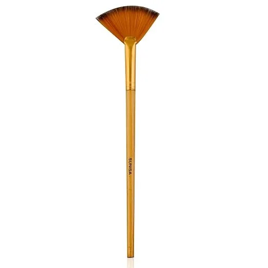 SUNISA Professional Fan Makeup Brush Wide Fan Shape Cosmetic Brush for Highlighter Blush Contour Powder Soft Synthetic Bristles Wooden Handle Beauty Tool image 1