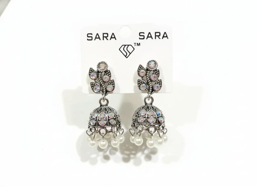 SARA Oxidised Silver Jhumka Earrings with Pearl Drops Multicolour Stone Stud Traditional Ethnic Jewellery for Women Wedding Festive Party Wear image 1