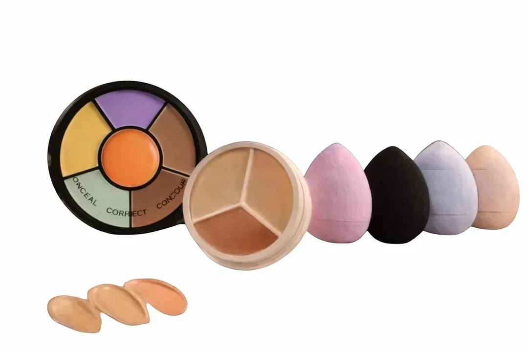Professional 6 Shade Colour Corrector Concealer Palette Cream Face Makeup Wheel for Dark Circles Acne Redness Pigmentation Contour Highlight with Beauty Blender Sponge Set image 1