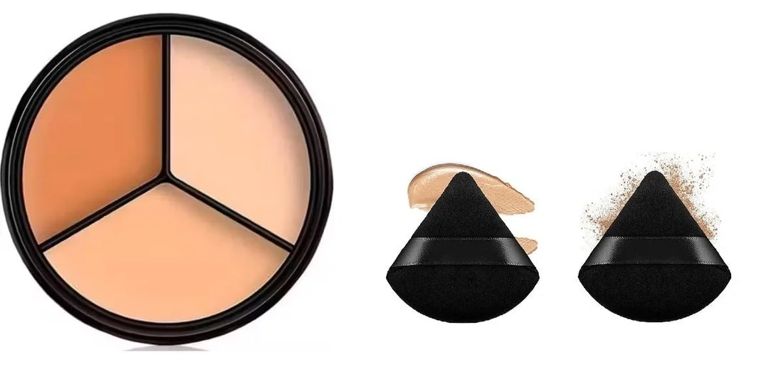 3 Colour Full Coverage Concealer Palette with Makeup Blender Sponge Matte Cream Colour Corrector for Dark Circles Blemishes Contouring Face Makeup Kit Waterproof Blendable Base Makeup image 1