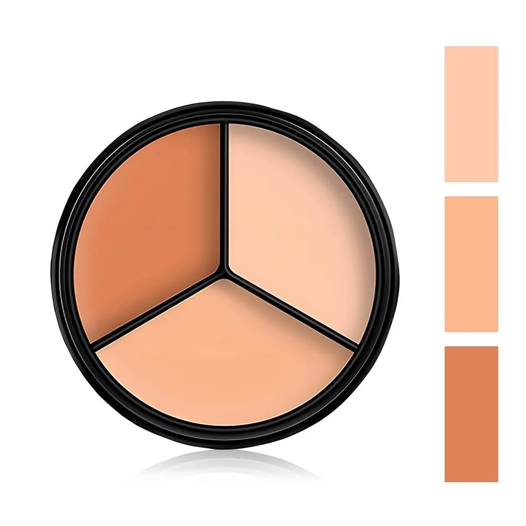 3 Colour Full Coverage Concealer Palette with Makeup Blender Sponge Matte Cream Colour Corrector for Dark Circles Blemishes Contouring Face Makeup Kit Waterproof Blendable Base Makeup image 2