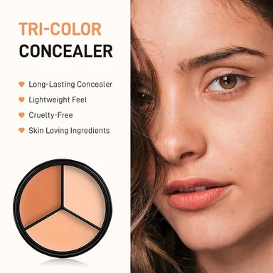 3 Colour Full Coverage Concealer Palette with Makeup Blender Sponge Matte Cream Colour Corrector for Dark Circles Blemishes Contouring Face Makeup Kit Waterproof Blendable Base Makeup thumbnail 2