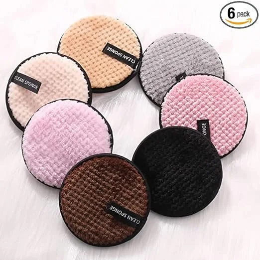 Reusable Microfiber Makeup Remover Pads 6 Pack Soft Facial Cleansing Sponge Washable Face Cleaning Pads Deep Pore Cleansing Cosmetic Remover Pads for Women Reusable Skincare Pads image 1