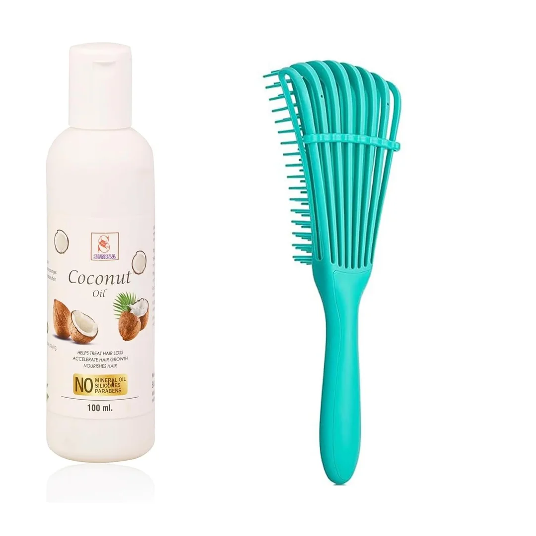Coconut Hair Oil 100 ml with Detangling Hair Brush Combo for Hair Growth Hair Fall Control Natural Scalp Nourishing Oil No Mineral Oil No Parabens Hair Care Kit image 1