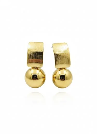 Gold Plated Minimalist Geometric Ball Drop Earrings for Women and Girls | Textured Rectangular Stud with Polished Spherical Dangle Earring Set | Premium Fashion Jewellery for Party Wear and Office | Lightweight Golden Metallic Contemporary Accessory image 1