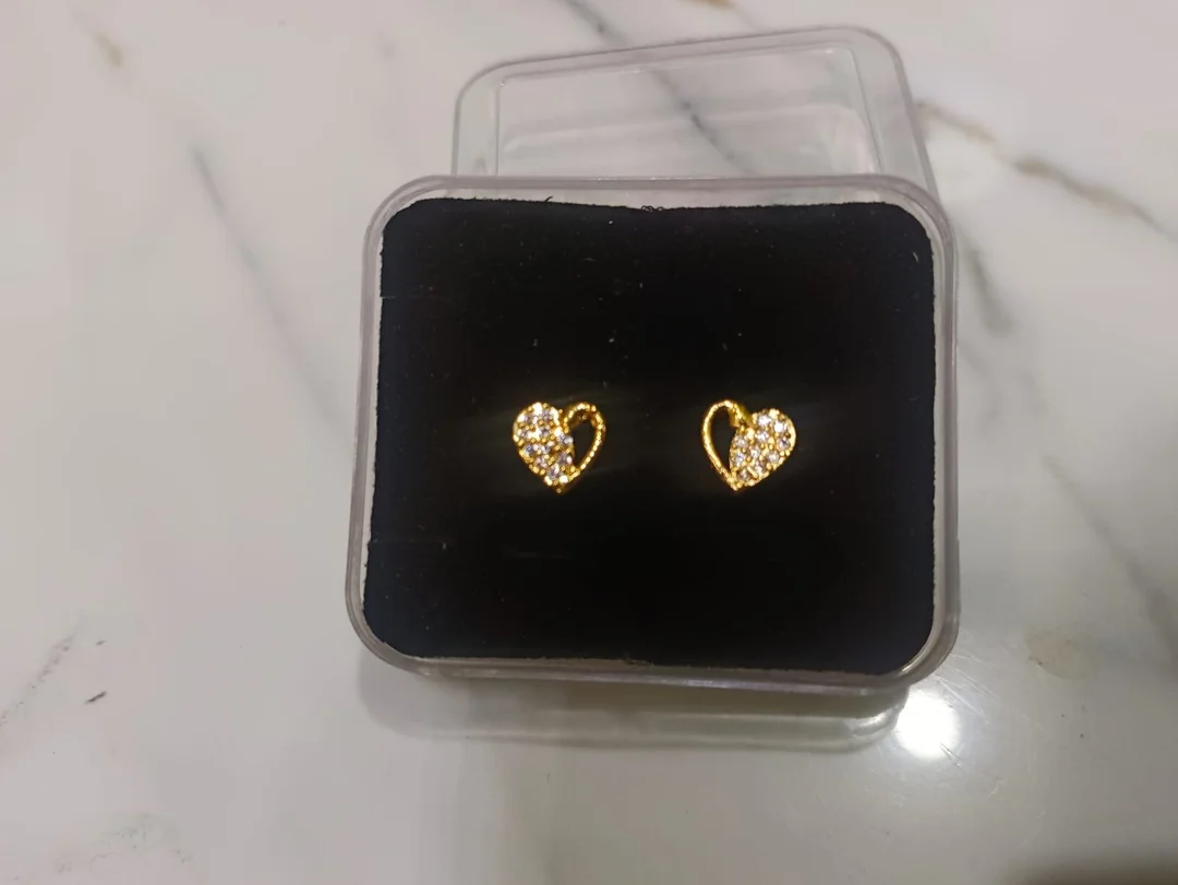Premium Gold Plated Heart Shape Stud Earrings for Women and Girls with Sparkling White American Diamond Crystals Minimalist Daily Wear Jewellery Premium Gold Plated Heart Shape Stud Earrings for Women and Girls with Sparkling White American Diamond Crysta image 1