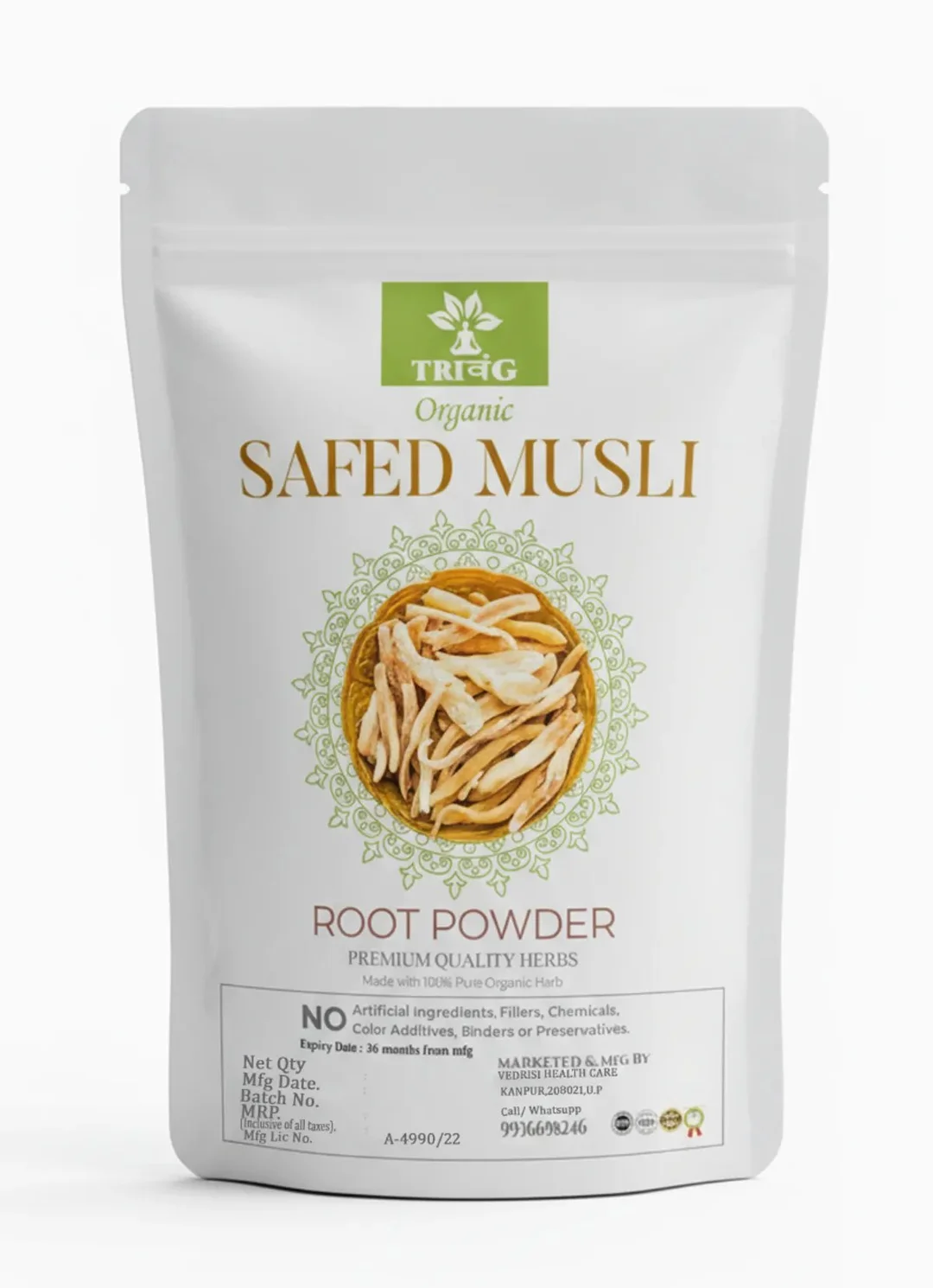Trivang 100% Organic Ayurvedic Safed Musli Powder for Men and Women 100g 200g 300g – Natural Strength Stamina Vitality Booster, Stress Relief, Muscle Growth Superfood, India Buying image 2