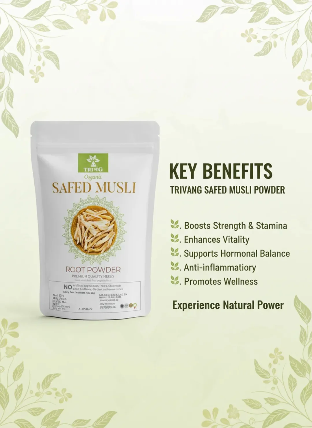 Trivang 100% Organic Ayurvedic Safed Musli Powder for Men and Women 100g 200g 300g – Natural Strength Stamina Vitality Booster, Stress Relief, Muscle Growth Superfood, India Buying image 3