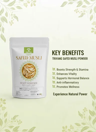 Trivang 100% Organic Ayurvedic Safed Musli Powder for Men and Women 100g 200g 300g – Natural Strength Stamina Vitality Booster, Stress Relief, Muscle Growth Superfood, India Buying thumbnail 2