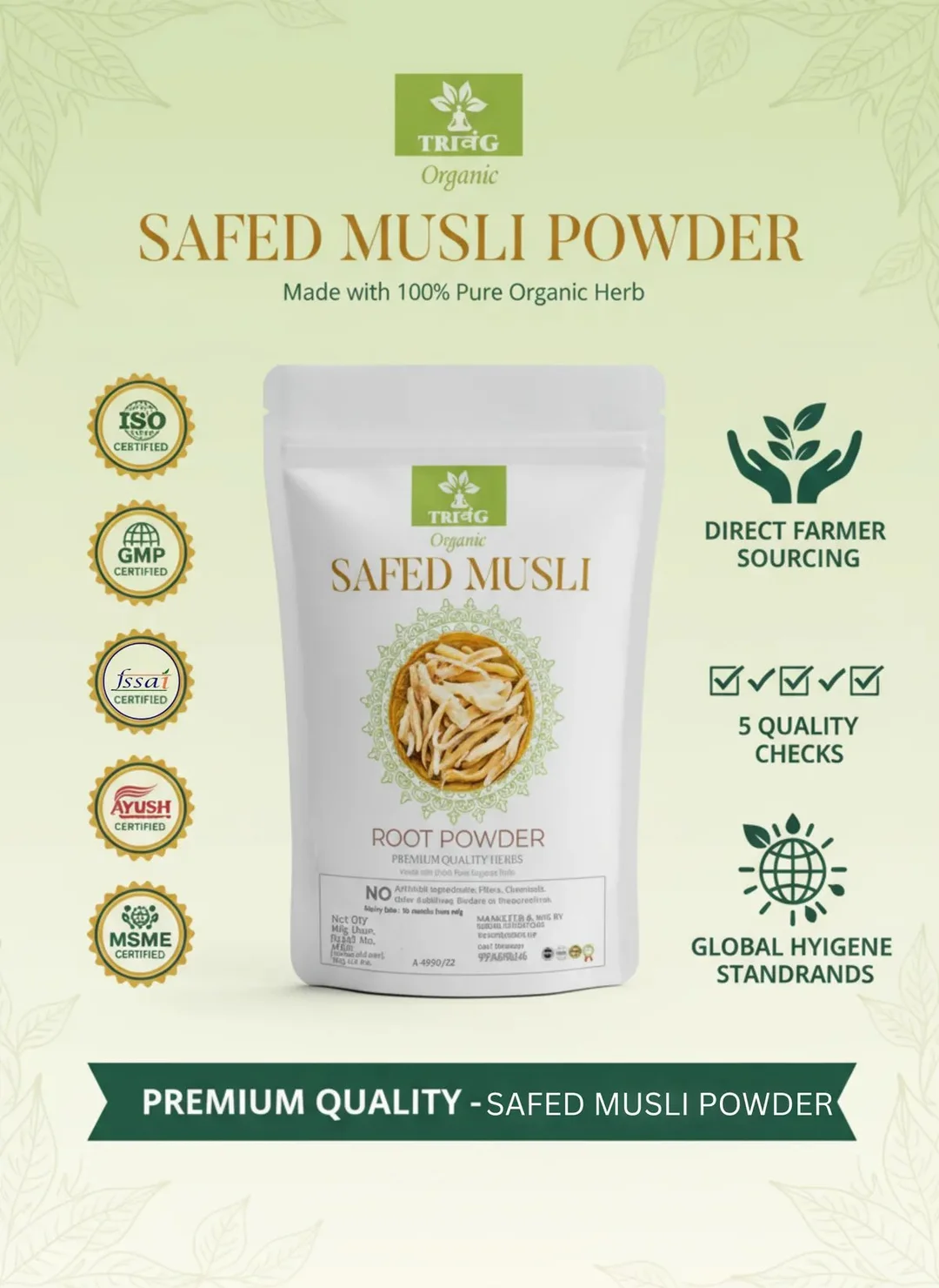 Trivang 100% Organic Ayurvedic Safed Musli Powder for Men and Women 100g 200g 300g – Natural Strength Stamina Vitality Booster, Stress Relief, Muscle Growth Superfood, India Buying image 4