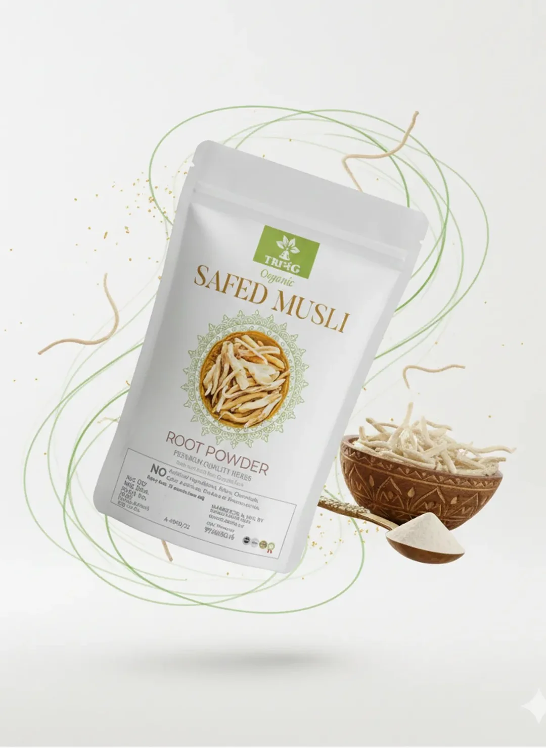 Trivang 100% Organic Ayurvedic Safed Musli Powder for Men and Women 100g 200g 300g – Natural Strength Stamina Vitality Booster, Stress Relief, Muscle Growth Superfood, India Buying image 1