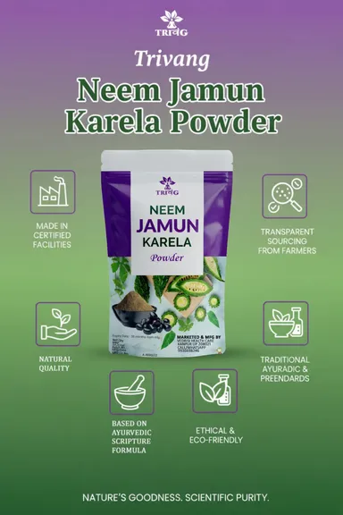 Trivang Organic Neem Karela Jamun Powder for Blood Sugar Management, Diabetes Support, Cholesterol Control, Detox, Eye Health, 150g Vegetarian Herbal Supplement for Men & Women thumbnail 3