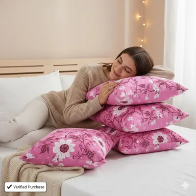 Soft Snooze Microfibre Bolster Pillow Pack of 5 Floral Design Soft Luxury Cylindrical Cushions for Bed Sofa Neck Support Lightweight Durable Home Bedding Set India thumbnail 1