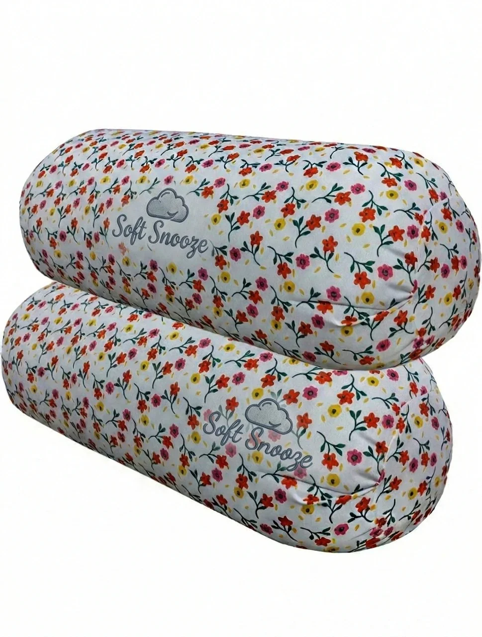 SOFT SNOOZE Microfibre Bolster Pillow Pack of 2 Printed White Luxury Cylindrical Cushion Soft Hypoallergenic Long Pillow for Bed Sofa Sleeping Support image 1