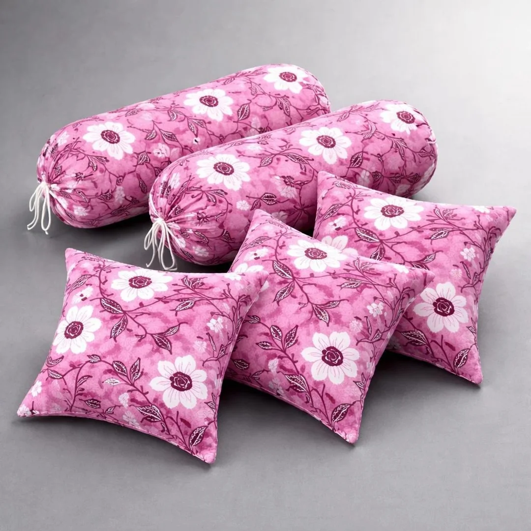 SOFT SNOOZE Microfibre Bolster Pillow Pack of 5 Multicolor Printed Soft Luxury Cylindrical Cushions for Bed Sofa Support Sleeping Neck Back Support image 1