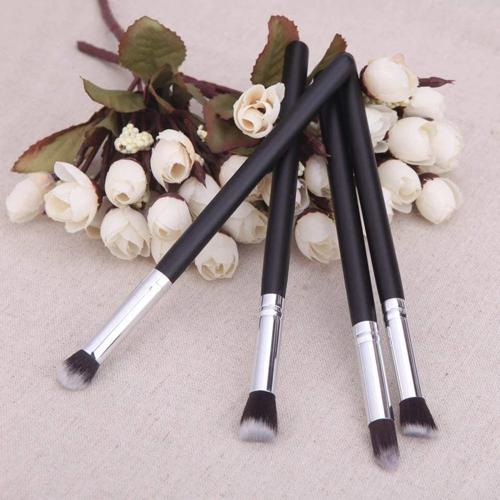 Professional 4 Pcs Eye Makeup Brush Set Eyeshadow Blending Brushes Kit Soft Synthetic Bristles Black Silver Handle Cosmetic Tools for Beginners & Makeup Artists India image 2