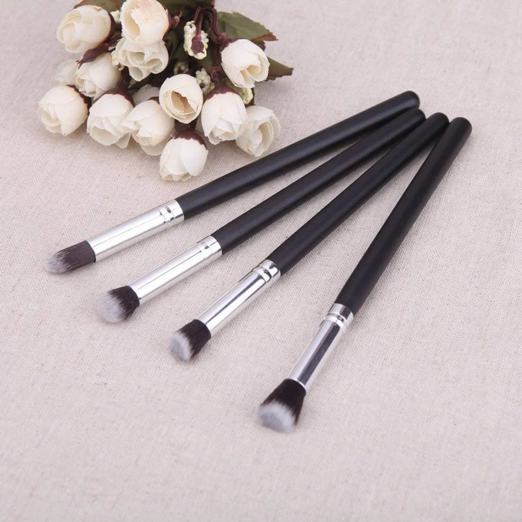 Professional 4 Pcs Eye Makeup Brush Set Eyeshadow Blending Brushes Kit Soft Synthetic Bristles Black Silver Handle Cosmetic Tools for Beginners & Makeup Artists India image 3