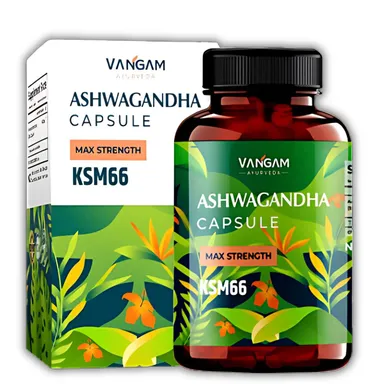 Vangam Ashwagandha Capsules 60 Count Ayurvedic Stress Relief Supplement for Energy Stamina Immunity Testosterone Boost Herbal Adaptogen for Men Women India thumbnail 1