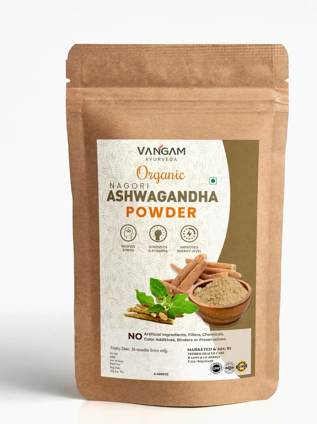 Vangam 100% Pure Ashwagandha Powder 100g Natural Herbal Supplement for Stress Relief Strength Immunity Boost Ayurvedic Adaptogen for Men Women image 2