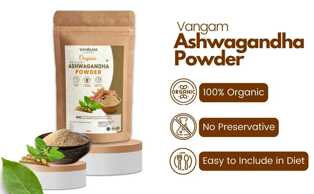 Vangam 100% Pure Ashwagandha Powder 100g Natural Herbal Supplement for Stress Relief Strength Immunity Boost Ayurvedic Adaptogen for Men Women image 3
