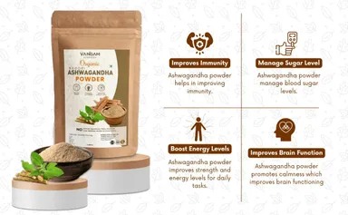 Vangam 100% Pure Ashwagandha Powder 100g Natural Herbal Supplement for Stress Relief Strength Immunity Boost Ayurvedic Adaptogen for Men Women thumbnail 3