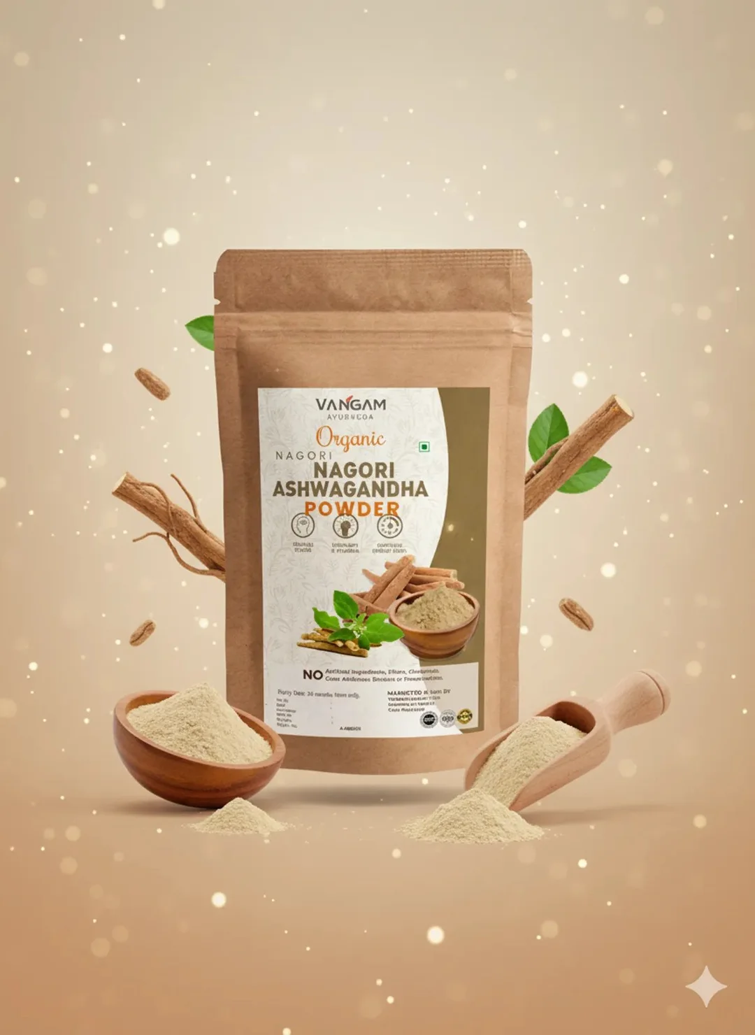 Vangam 100% Pure Ashwagandha Powder 100g Natural Herbal Supplement for Stress Relief Strength Immunity Boost Ayurvedic Adaptogen for Men Women image 1