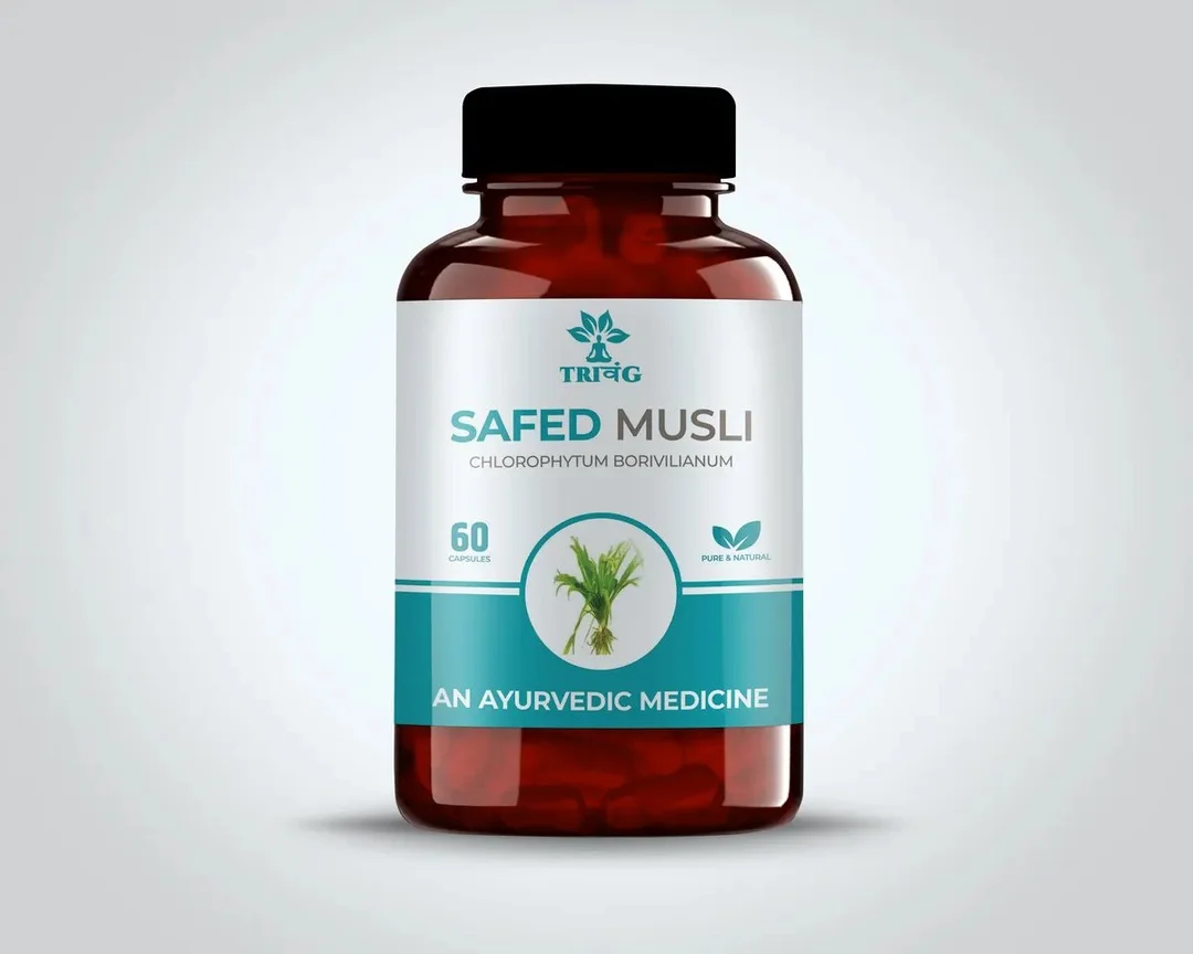 Trivang Safed Musli Capsules for Immunity Strength Stamina Energy Booster Ayurvedic Herbal Supplement for Men Vitality Power Capsules 60 Count image 1