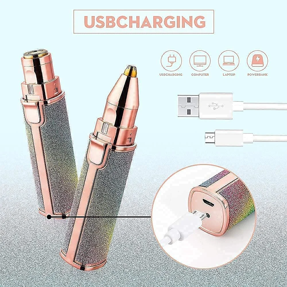 Electric Facial Hair Remover Pen Style Multi Head Rechargeable Painless Eyebrow Trimmer for Women Upper Lip Chin Nose Face Hair Removal Machine Portable USB Cordless Razor image 2