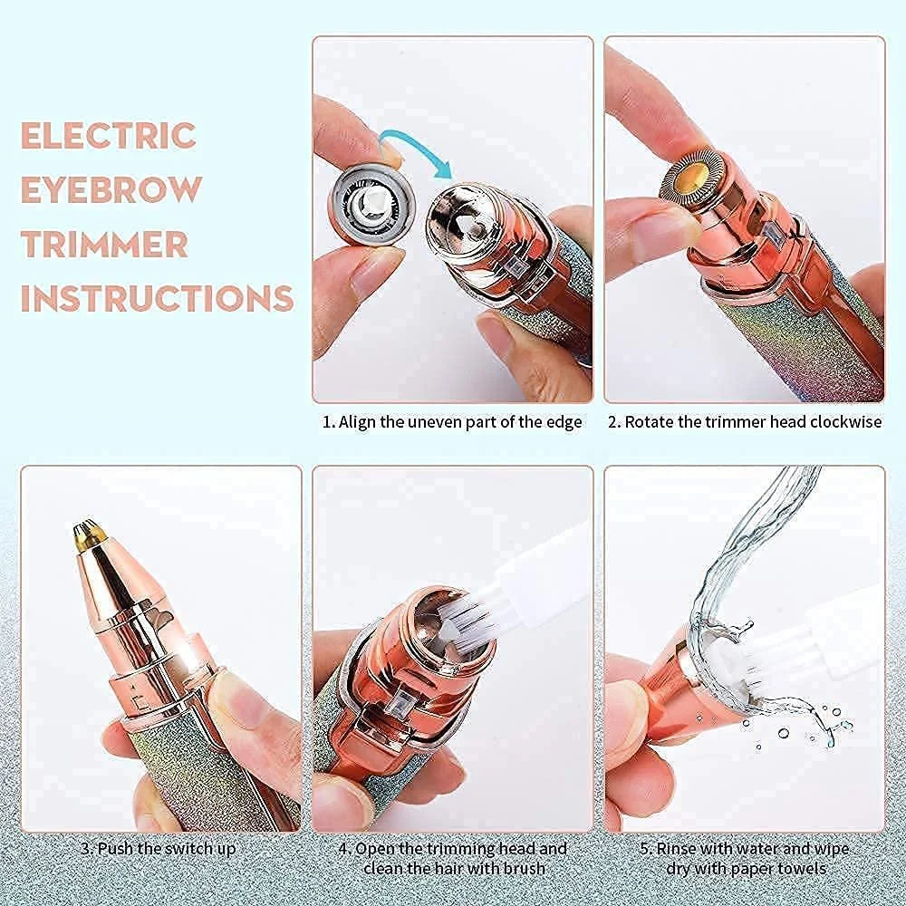 Electric Facial Hair Remover Pen Style Multi Head Rechargeable Painless Eyebrow Trimmer for Women Upper Lip Chin Nose Face Hair Removal Machine Portable USB Cordless Razor image 3