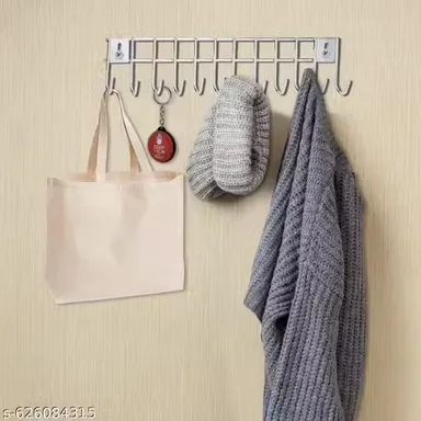 Stainless Steel Wall Mounted Cloth Hanger 12 Hooks Door Hook Rail 14.5 Inch Heavy Duty Towel Holder Kitchen Bathroom Organizer Silver Pack of 2 Rustproof Space Saving Multi Utility Hanging Rack India thumbnail 1