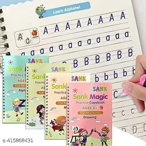 Reusable Handwriting Practice Copybook Set for Kids Alphabet Numbers Drawing Calligraphy Workbook 4 Books + Magic Pen + 10 Refills Early Writing Skills Preschoolers Learning Kit image 3