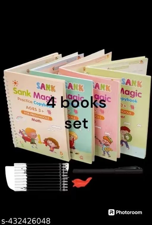 Reusable Handwriting Practice Copybook Set for Kids Alphabet Numbers Drawing Calligraphy Workbook 4 Books + Magic Pen + 10 Refills Early Writing Skills Preschoolers Learning Kit image 4