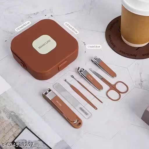 7 Pcs Stainless Steel Professional Grooming Kit Nail Clipper Set with Travel Case Brown Manicure Pedicure Tools Portable Nail Care Kit for Men Women Salon Home Use India image 1