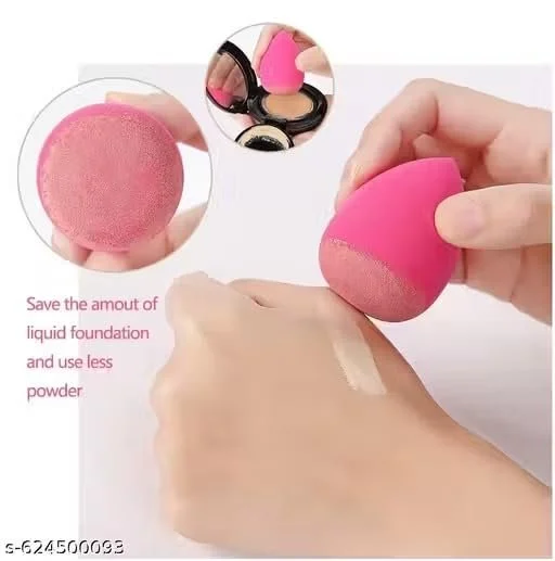  Multicolour 3‑Piece Foundation Makeup Sponge Blender Set with Dense Soft Foundation Brush + Beauty Blenders for Liquid & Powder Cosmetics Application, Multicolor Wet & Dry Use image 2