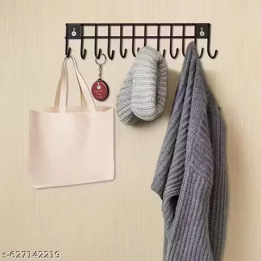 Stainless Steel Wall Mounted Cloth Hanger 12 Hooks Door Hook Rail 14.5 Inch Silver Multipurpose Bathroom Towel Rack Kitchen Hanging Organizer Rustproof Heavy Duty Space Saving Hook Stand Pack of 2 image 2